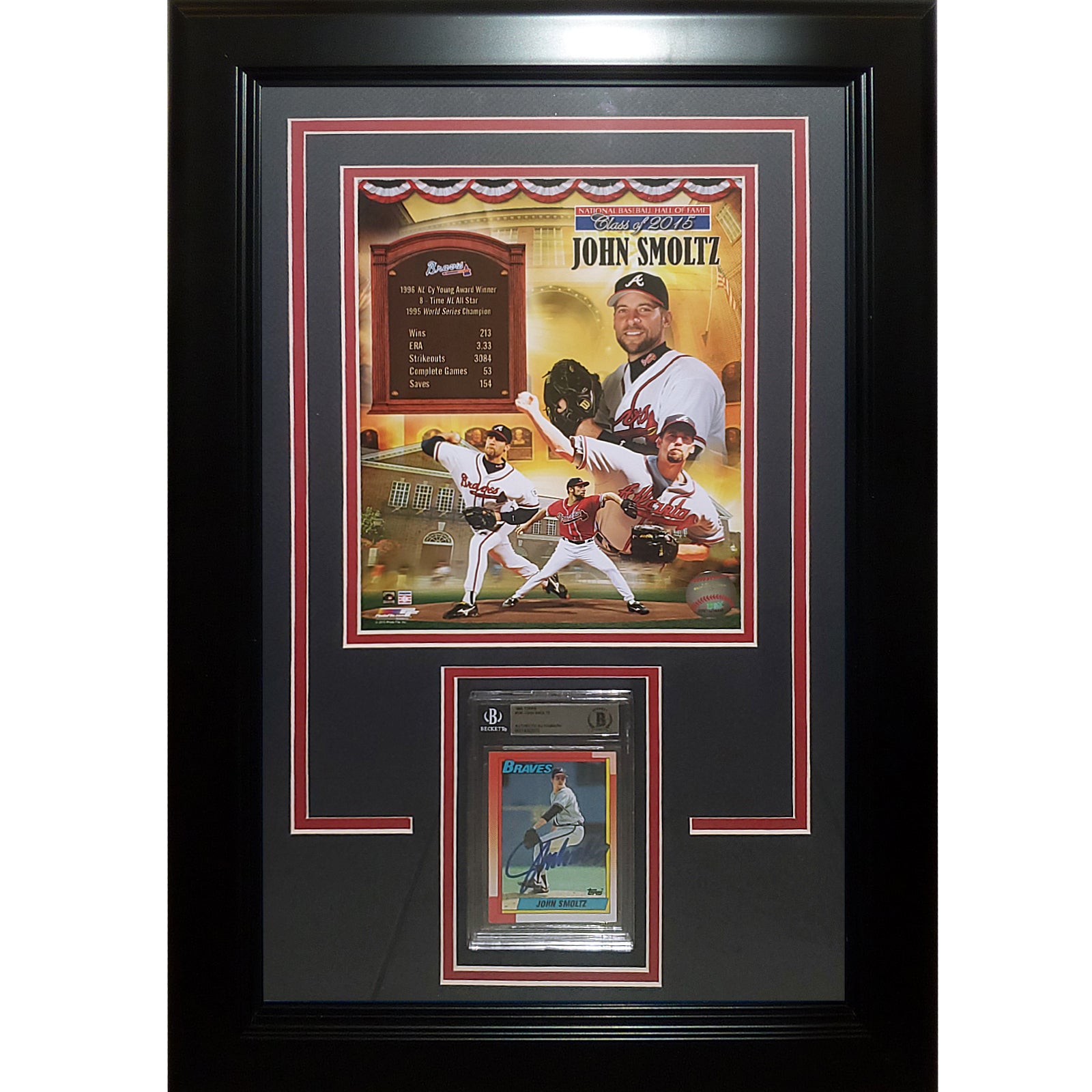John Smoltz Autographed White Braves Jersey - Beautifully Matted and Framed  - Hand Signed By John Smoltz and Certified Authentic by JSA COA - Includes