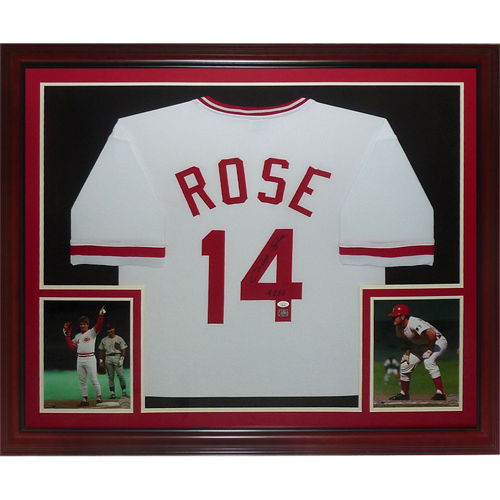 Pete Rose Autographed Cincinnati Reds (White #14) Deluxe Framed