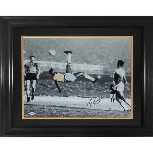 Pele Autographed Framed Soccer Jersey & Photo Collage