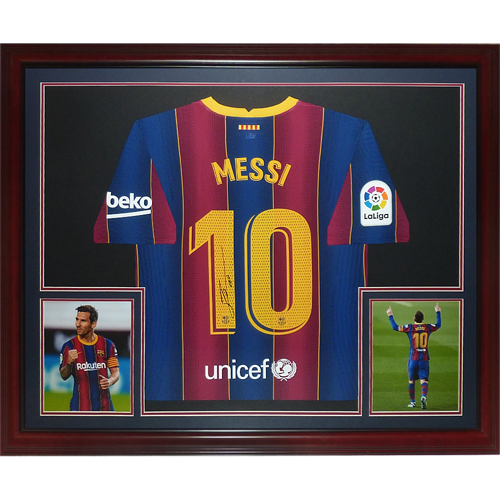 Lionel Messi Signed Barcelona Custom Framed Jersey Display (Fanatics) (See  Description)