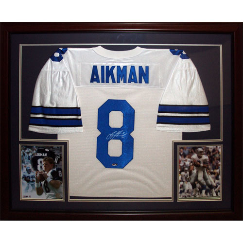 Troy Aikman Autographed Dallas Cowboys White 8 Deluxe Framed Jersey Palm Beach Autographs LLC