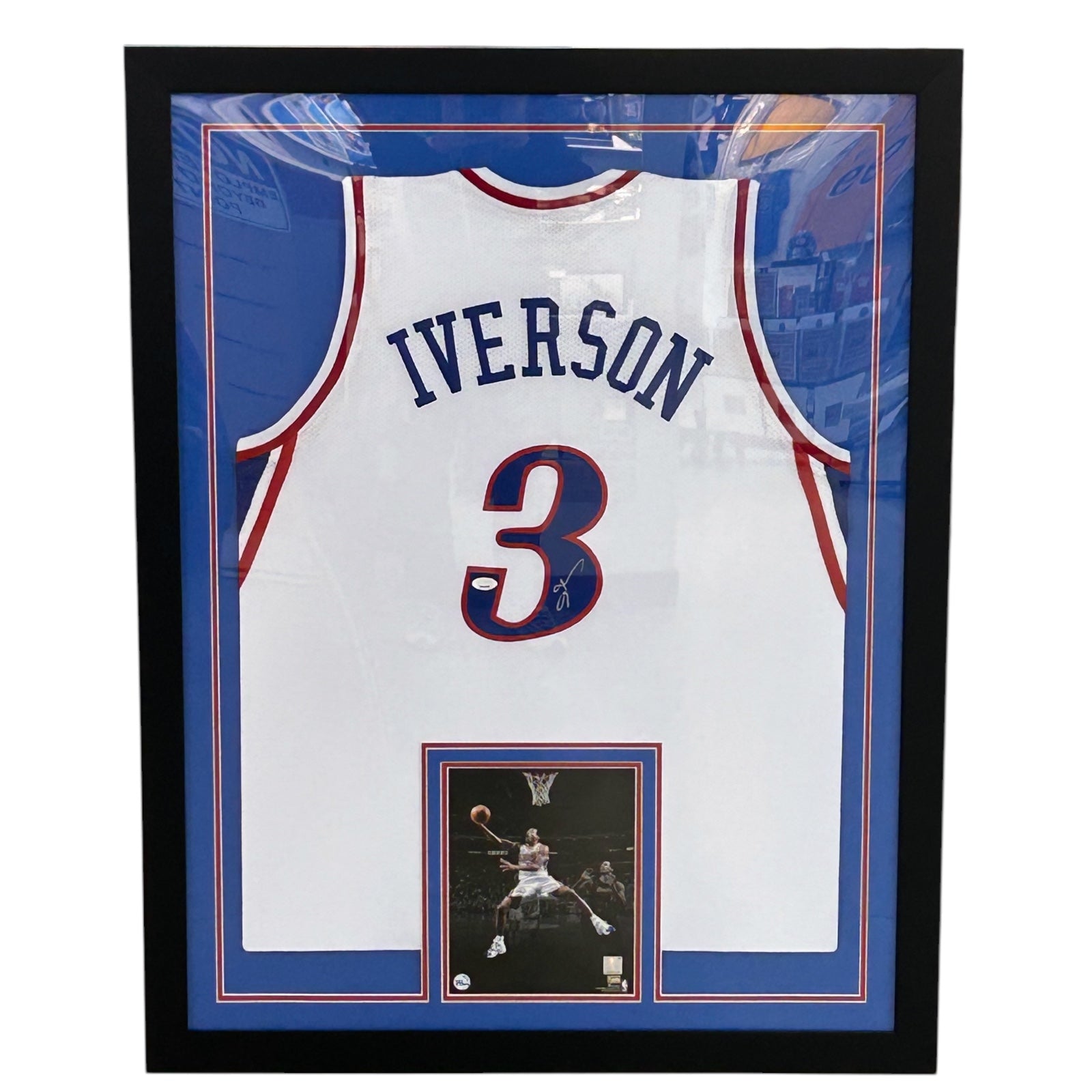 Allen Iverson Autographed Philadelphia 76ers (White #3) Deluxe Framed Jersey - JSA