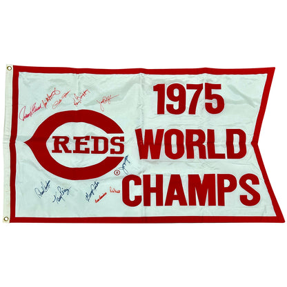 1975 World Champions Cincinnati Reds Multi Autographed Flag Flown at the Stadium - JSA