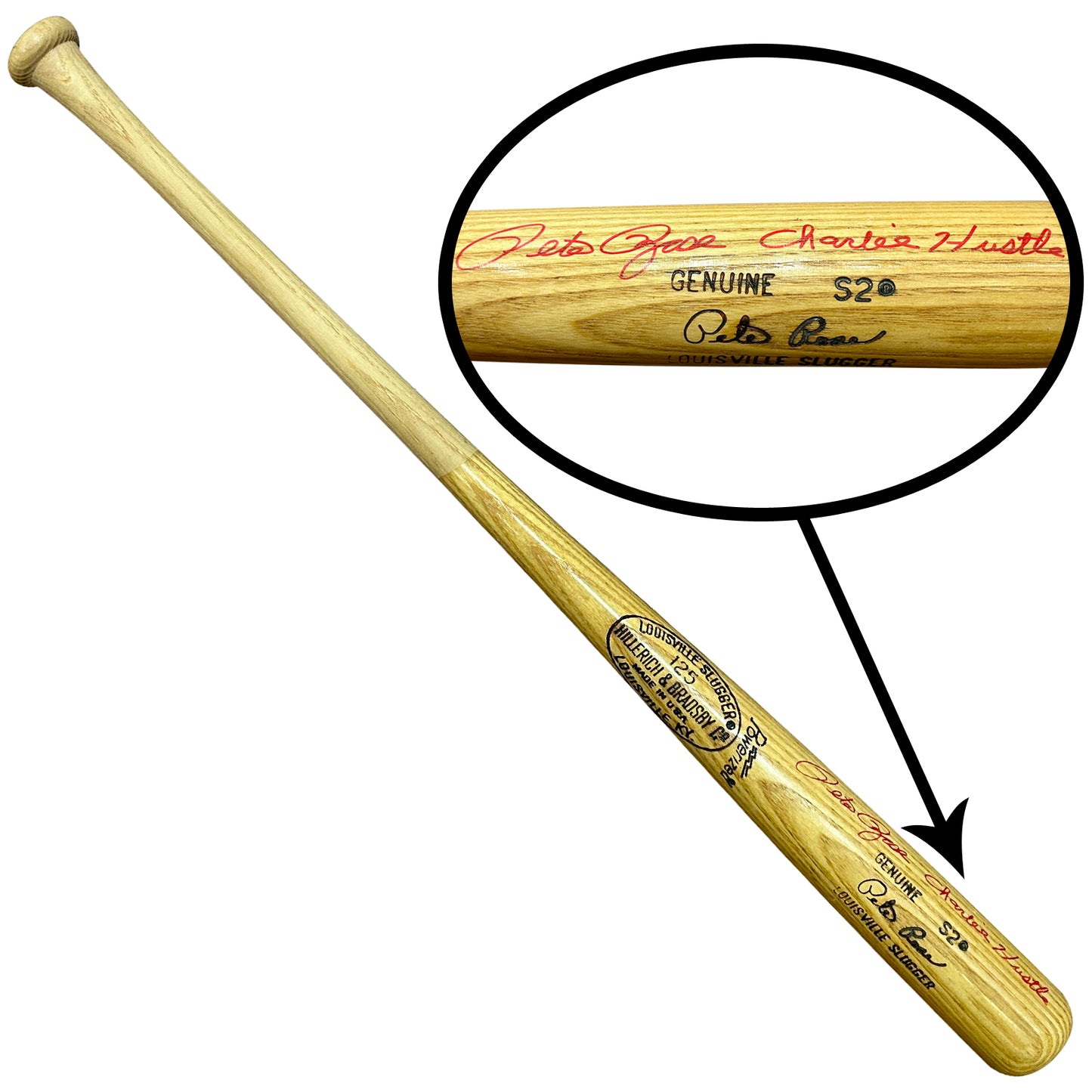 Pete Rose Autographed Official Louisville Slugger Baseball Bat w/ "Charlie Hustle" - JSA