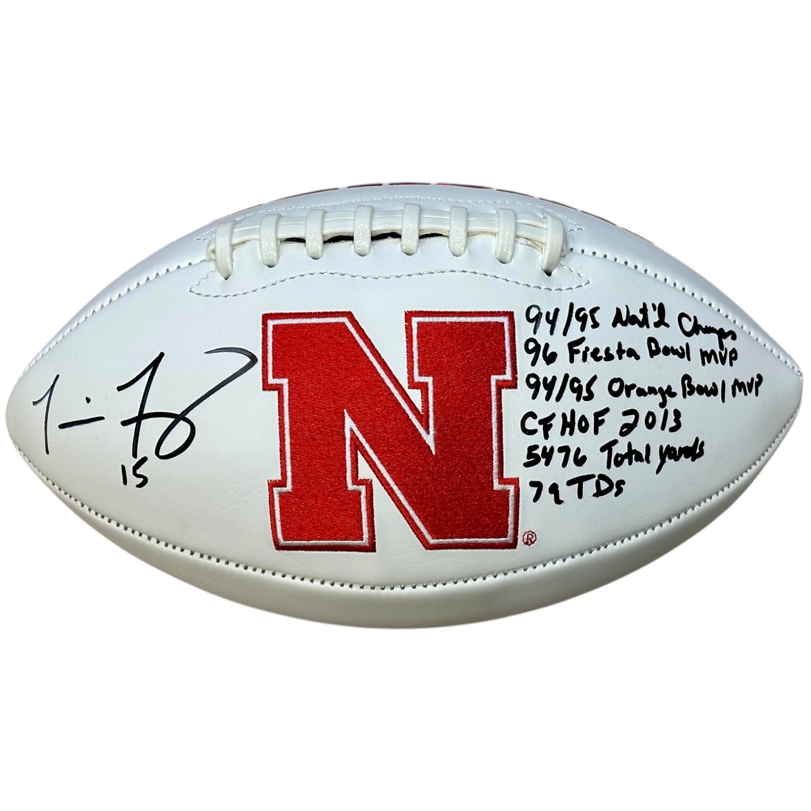 Tommie Frazier Autographed Nebraska Huskers Logo Football w/ Stats