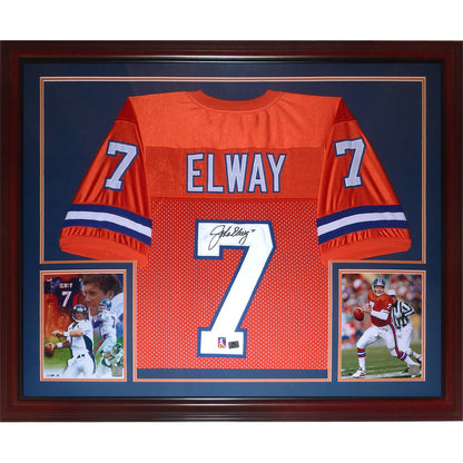 John Elway Autographed Denver Broncos (Orange Crush #7) Deluxe Framed Jersey - Beckett