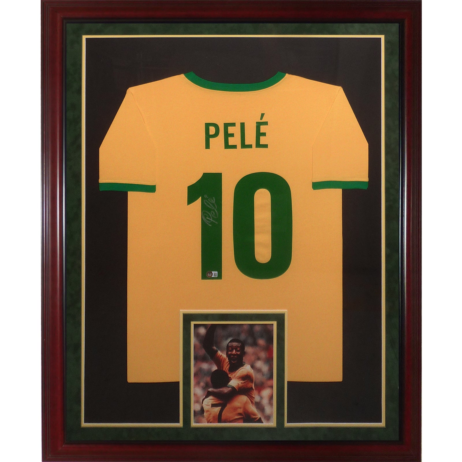 Pele Autographed Brazil Soccer (Yellow #10) Deluxe Framed Jersey - PSADNA