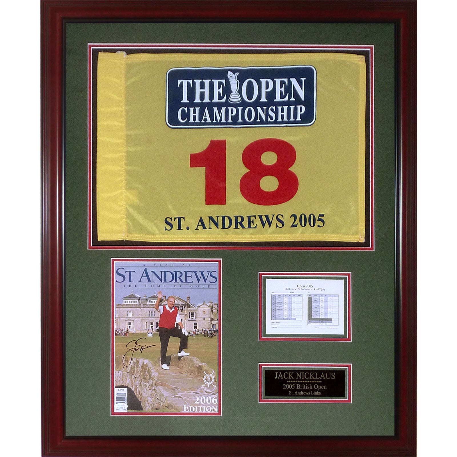 Jack Nicklaus Autographed 2005 British Open Program (Last Open at St Andrews) Deluxe Framed with Flag and Photo