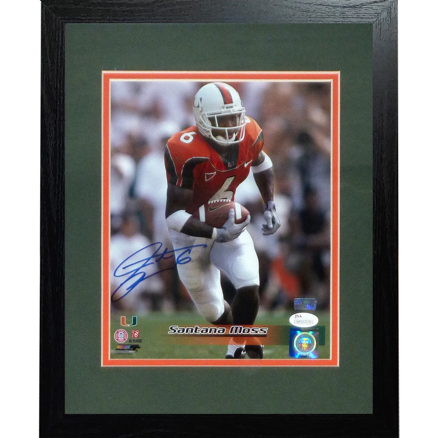 Santana Moss Autographed Miami Hurricanes Deluxe Framed 8x10 Photo