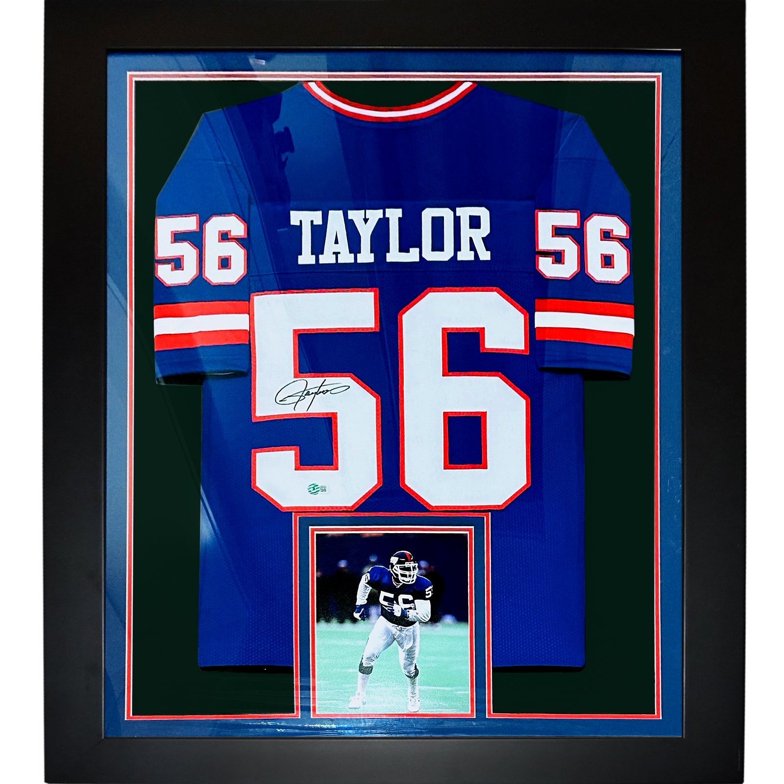 Lawrence Taylor Autographed New York Giants (Blue #56) Framed Jersey - JSA