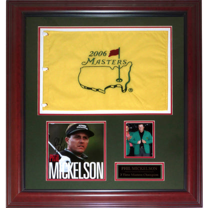 Phil Mickelson Autographed 3-Time Masters Champion Deluxe Framed Flag Piece JSA