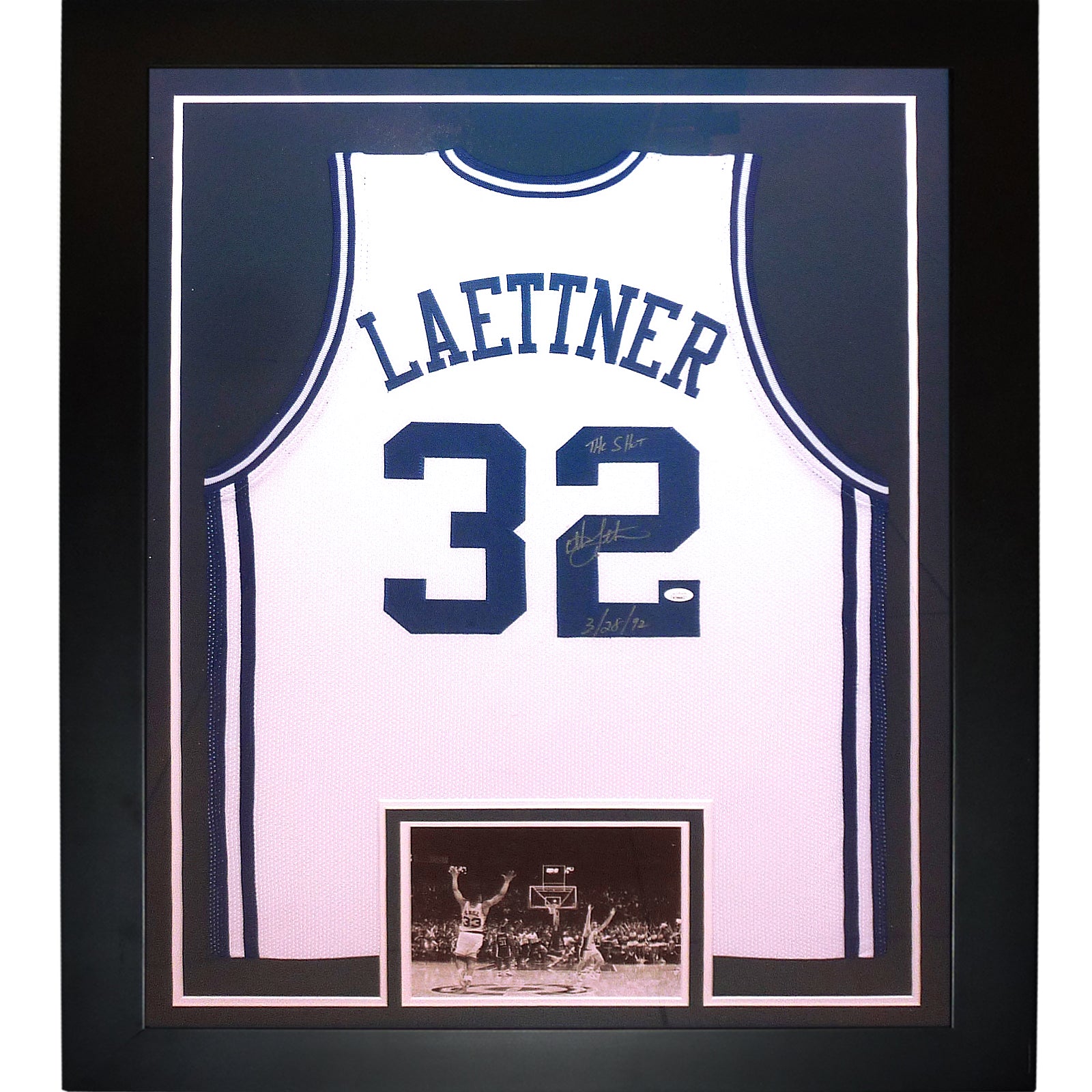 Christian Laettner Autographed Duke Blue Devils (White #32) Deluxe Framed Jersey w/ 