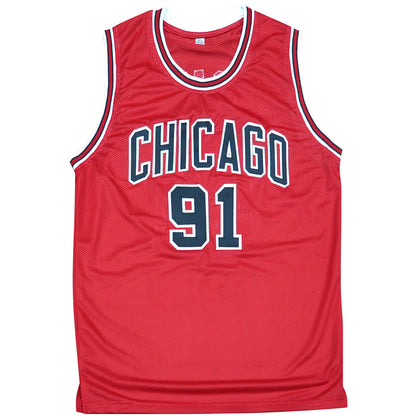 Dennis Rodman Autographed Chicago Bulls (Red #91) Jersey - JSA