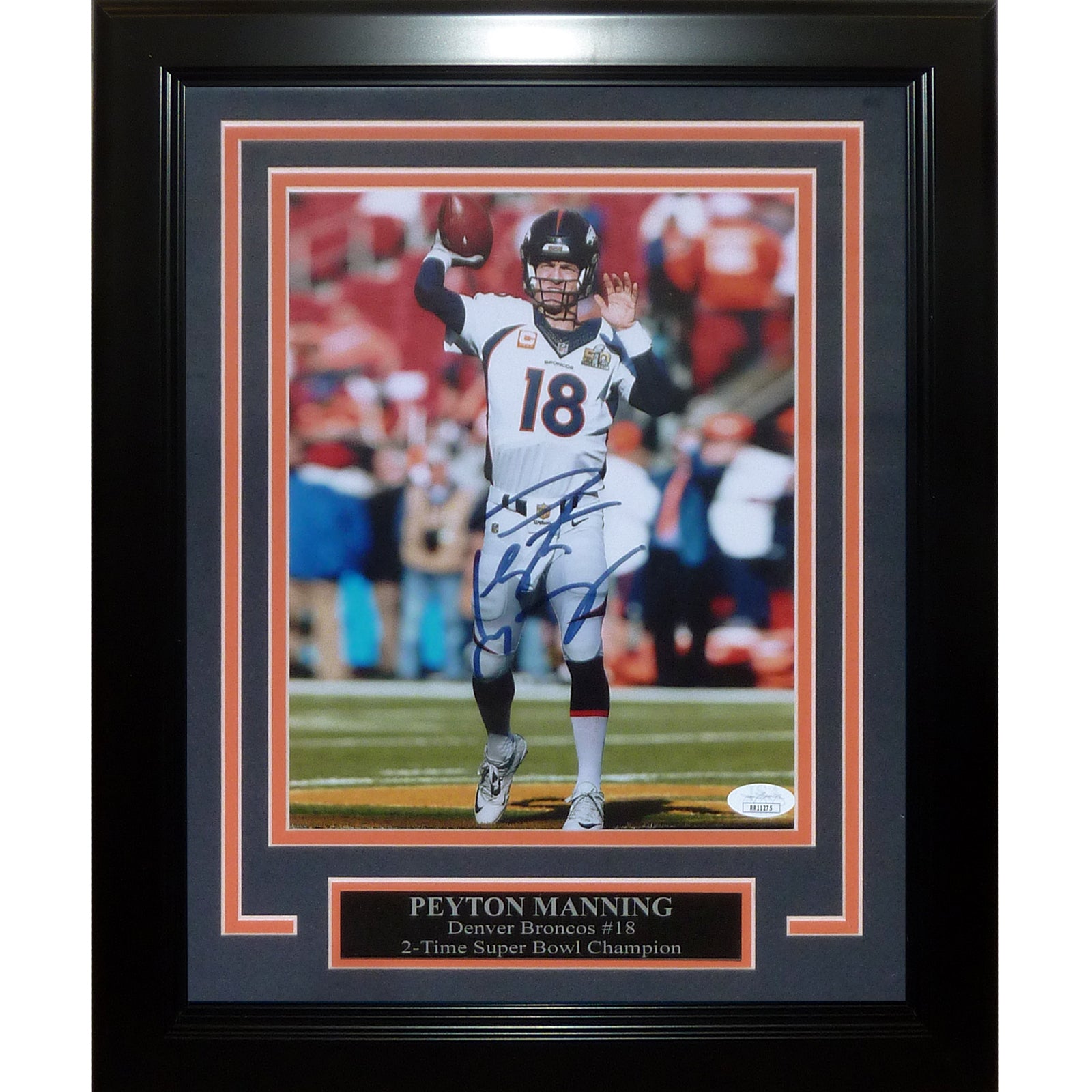 Peyton Manning Autographed Denver Broncos (Action) Deluxe Framed 8x10 Photo - JSA