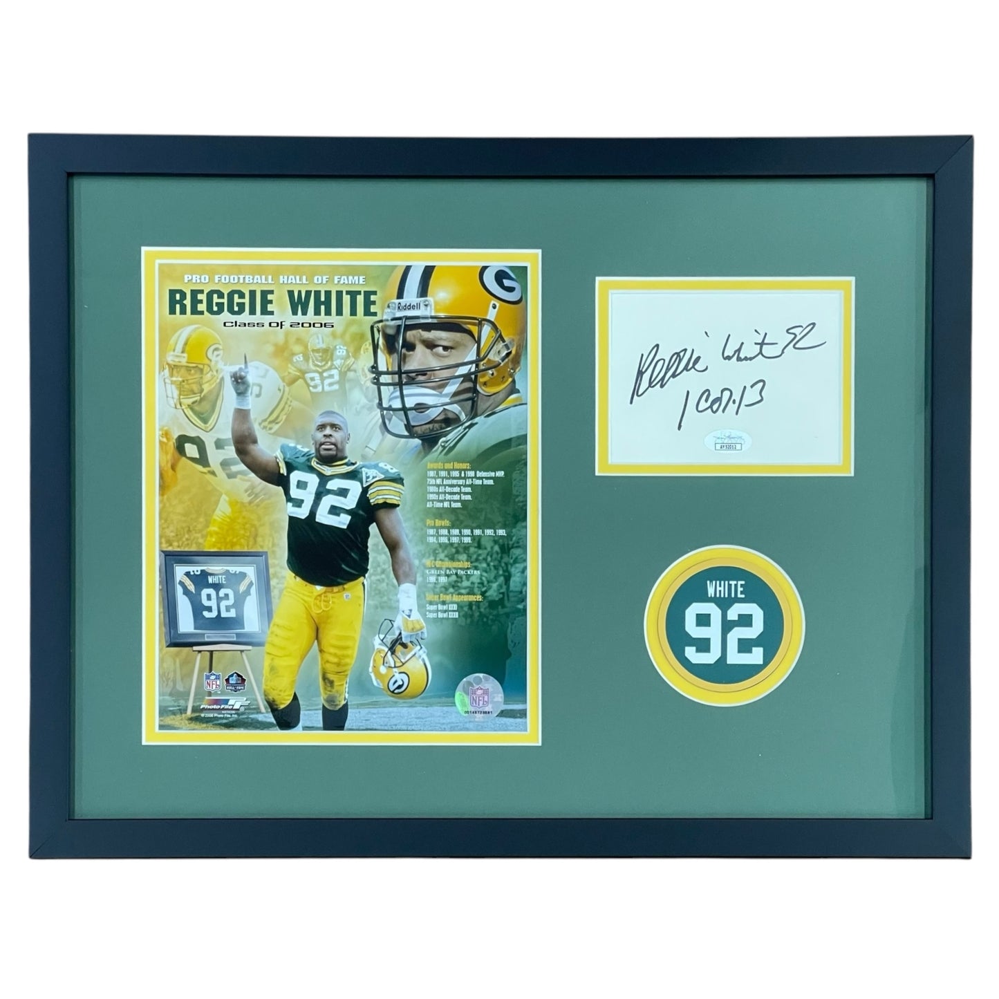 Reggie White Autographed Green Bay Packers (Hall of Fame) Deluxe Framed Tribute Piece - JSA