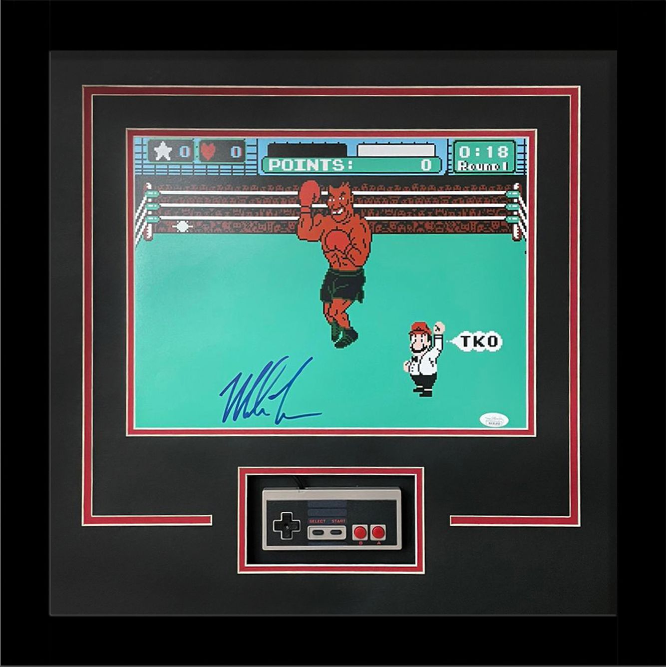 Mike Tyson Autographed Boxing (Nintendo Punchout) 11x14 Photo Deluxe Framed Shadowbox with NES Controller - Tyson Holo