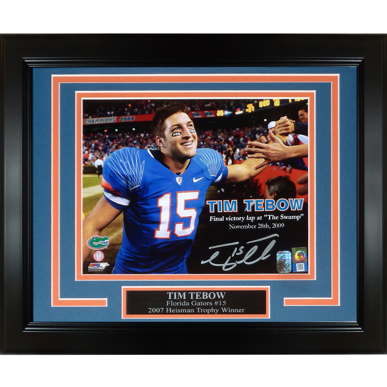 Tim Tebow Autographed Florida Gators (Final Victory Lap) Deluxe Framed 8x10 Photo - Tebow Holo