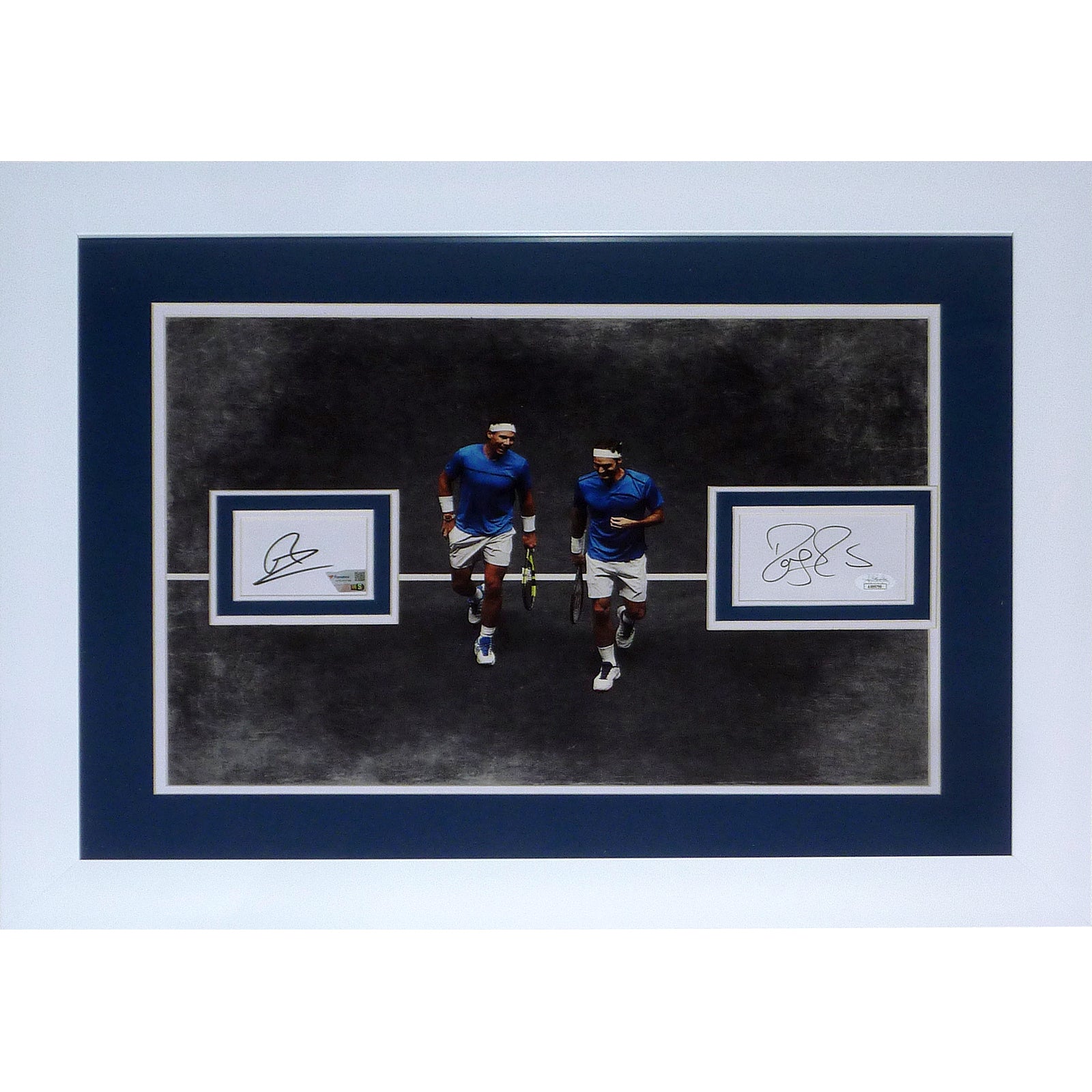 Roger Federer And Rafael Nadal Autographed Tennis 20x28 Photograph with Floating Matted Autographs - JSA