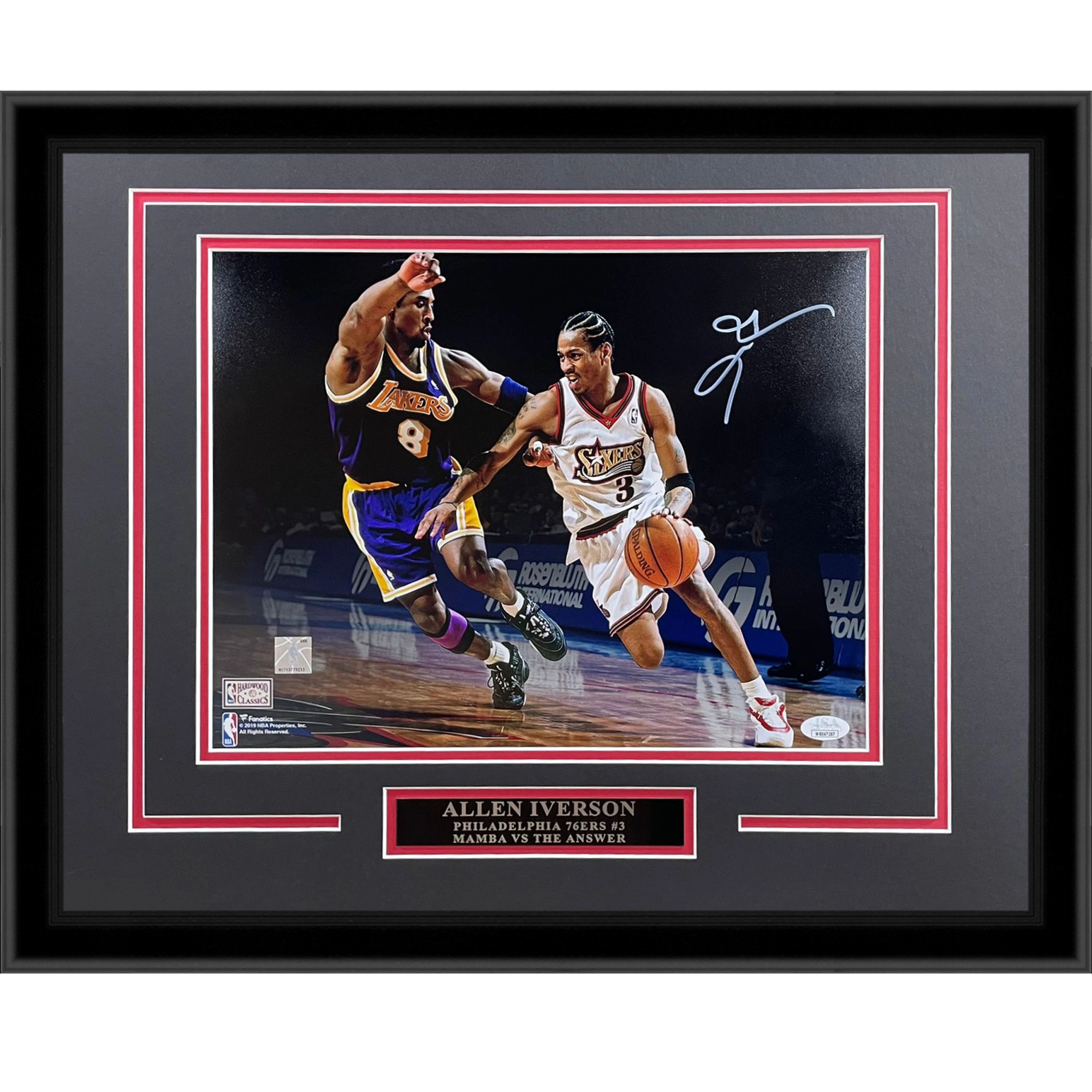 Allen Iverson Autographed Philadelphia 76ers (vs Kobe Bryant) Deluxe Framed 11x14 Photo with Nameplate - Beckett