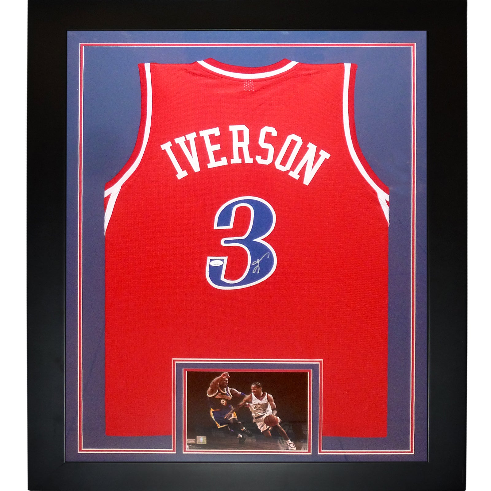 Allen Iverson Autographed Philadelphia 76ers (Red #3) Deluxe Framed Jersey - Beckett