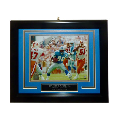 Barry Sanders Autographed Detroit Lions Deluxe Framed 8x10 Photo - Schwartz