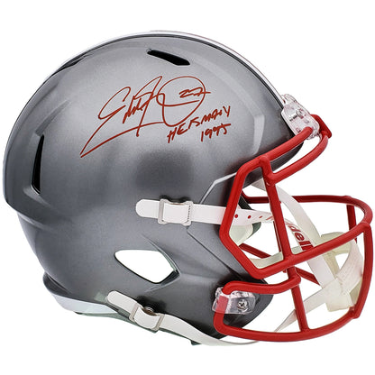 Eddie George Autographed Ohio State Buckeyes Deluxe Full-Size Replica Helmet w/ Heisman 95 - JSA