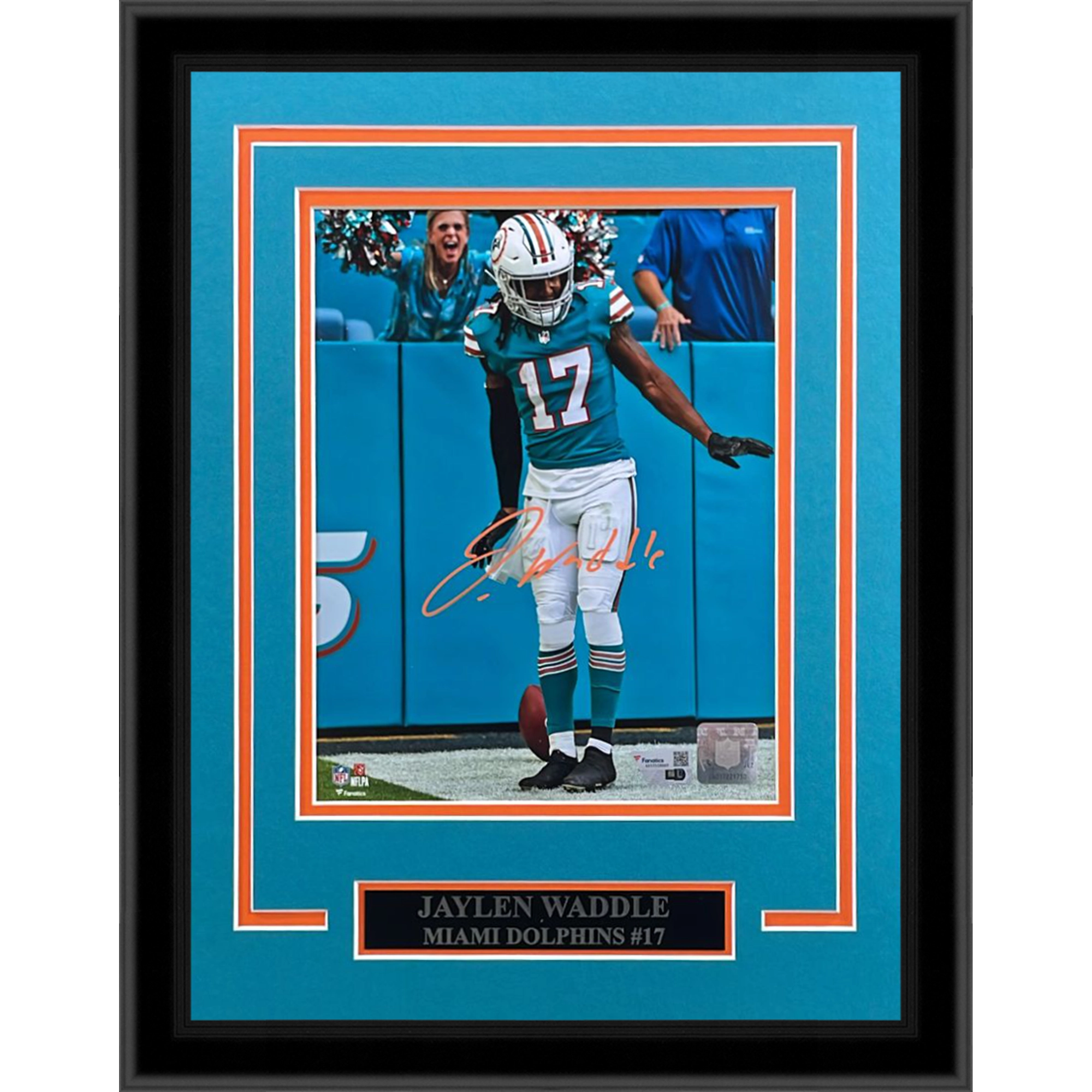 Jaylen Waddle Autographed Miami Dolphins (TD Celebration) Framed 8x10 Photo - Fanatics