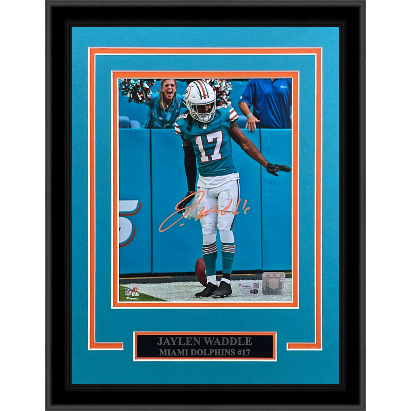 Jaylen Waddle Autographed Miami Dolphins (TD Celebration) Framed 8x10 Photo - Fanatics