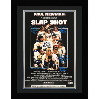 Hanson Brothers Autographed Slap Shot Movie Deluxe Framed 11x17 Movie Poster w/ Inscriptions - Beckett