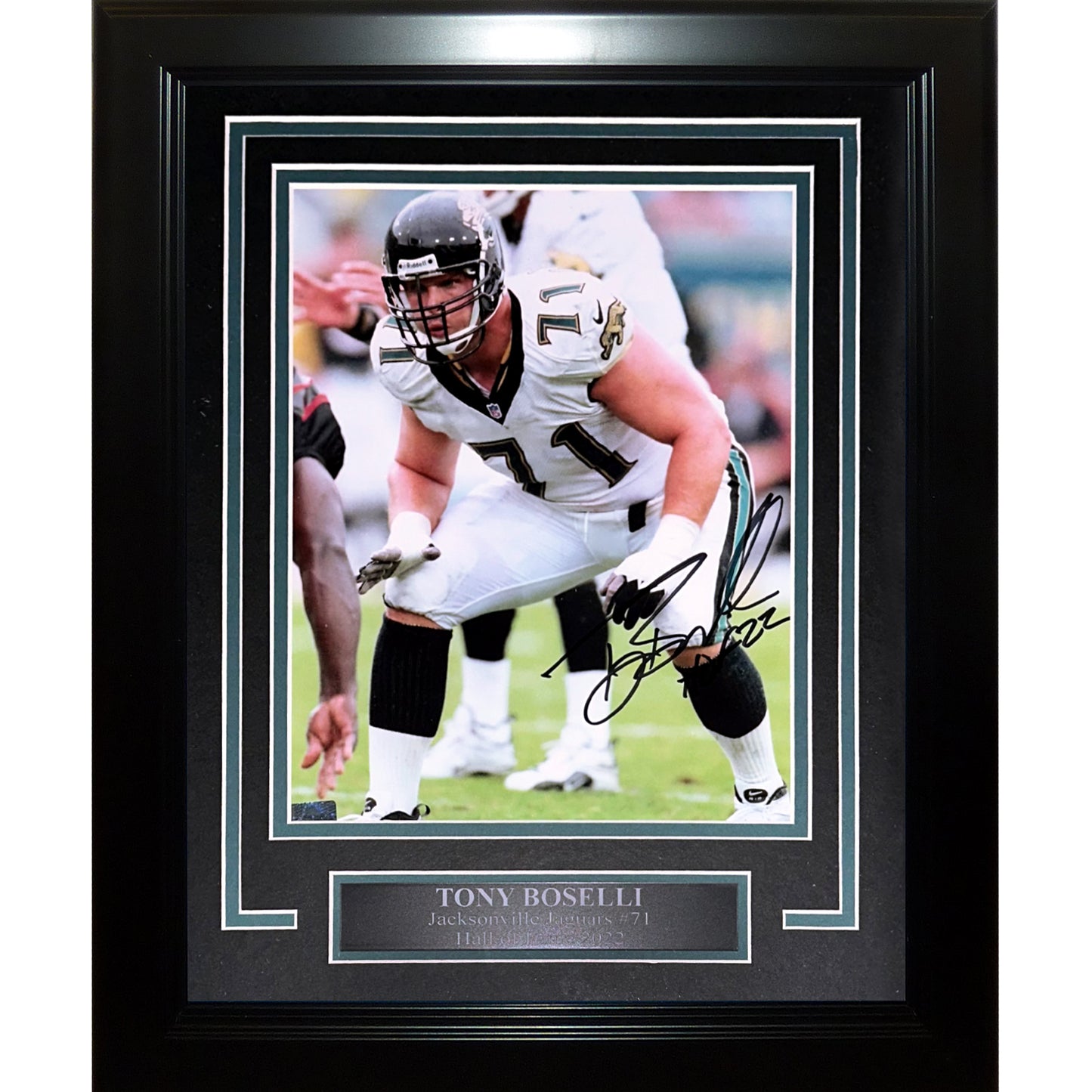 Tony Boselli Autographed Jacksonville Jaguars (Action) Deluxe Framed 8x10 Photo w/ HOF 22