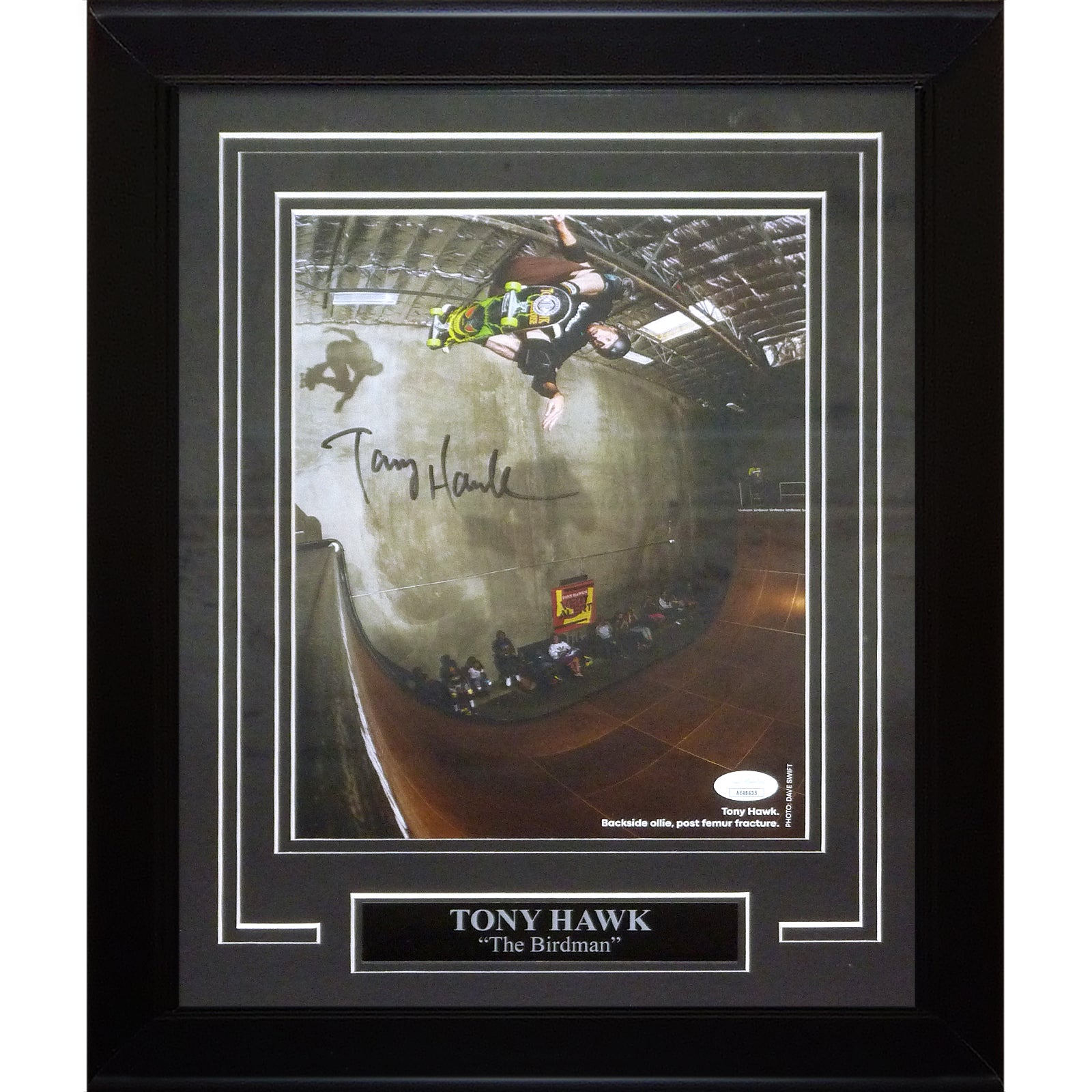 Tony Hawk Autographed Skateboarding (Backside Ollie Post Femur Fracture) Deluxe Framed 8x12 Photo - JSA