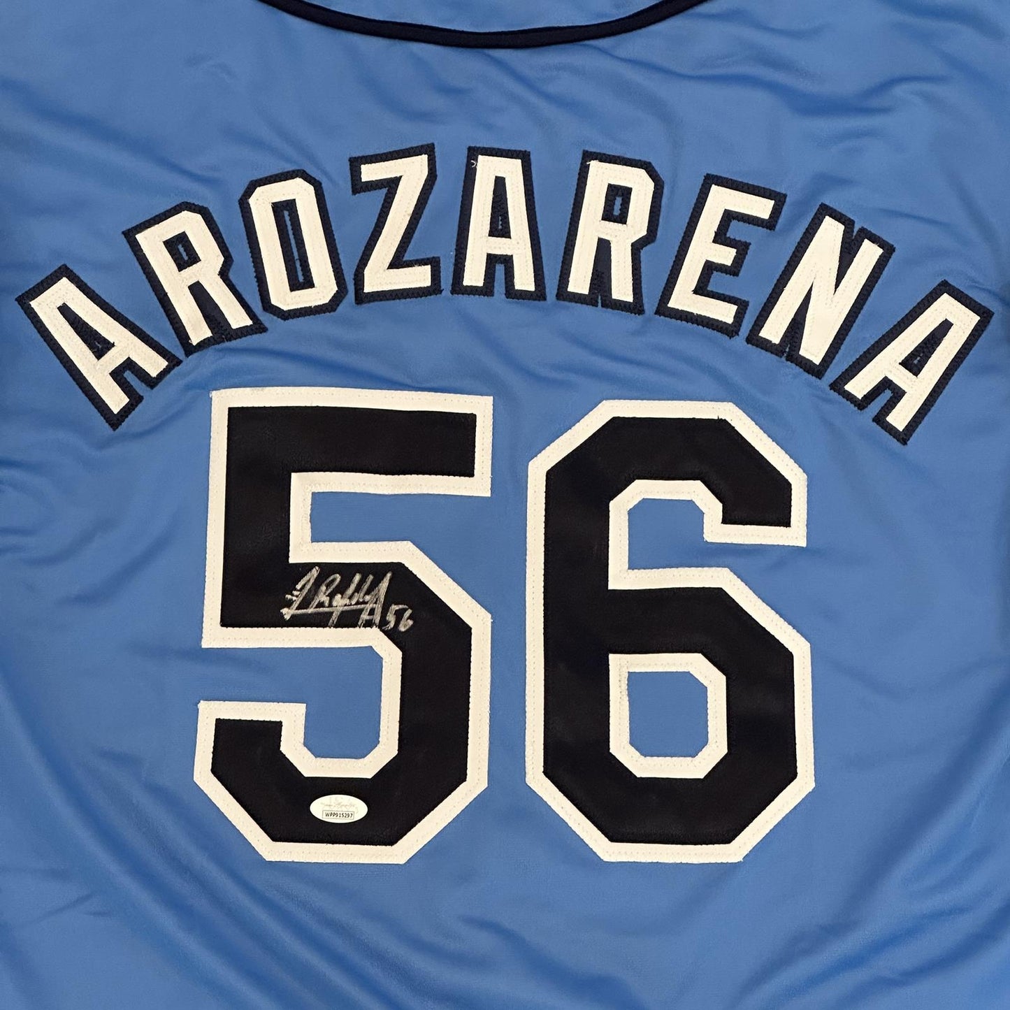 Randy Arozarena Autographed Tampa Bay (Light Blue #56) Custom Jersey - JSA