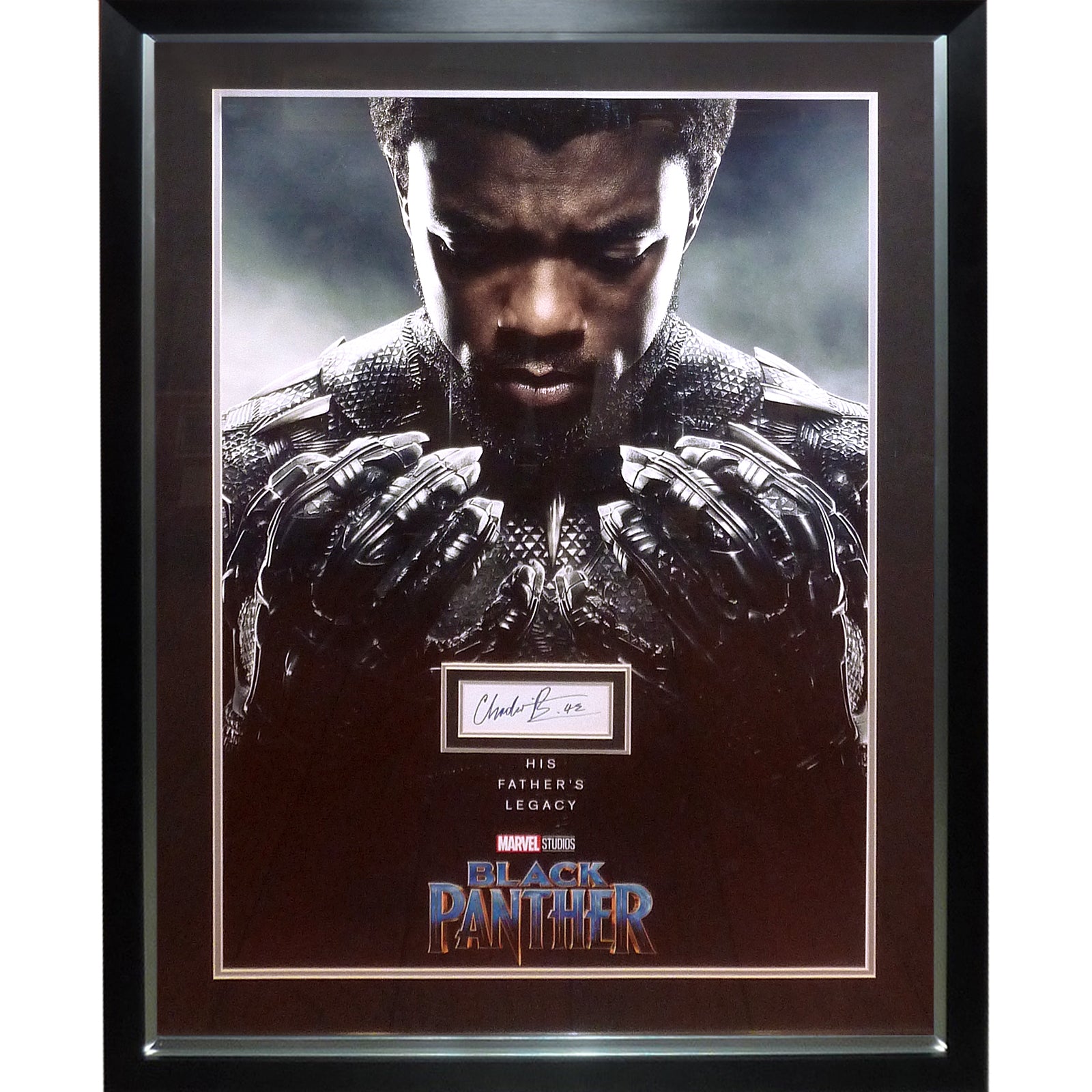 Black Panther Full-Size Movie Poster Deluxe Framed with Chadwick Boseman Autograph - JSA Letter