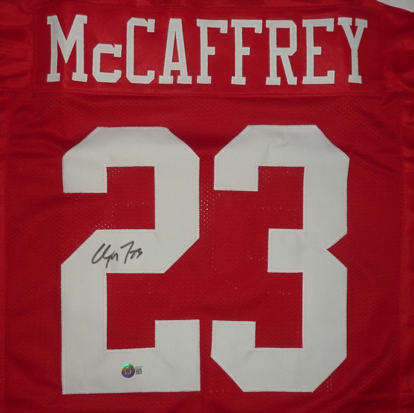 Christian McCaffrey Autographed Red Pro Style Jersey- Beckett