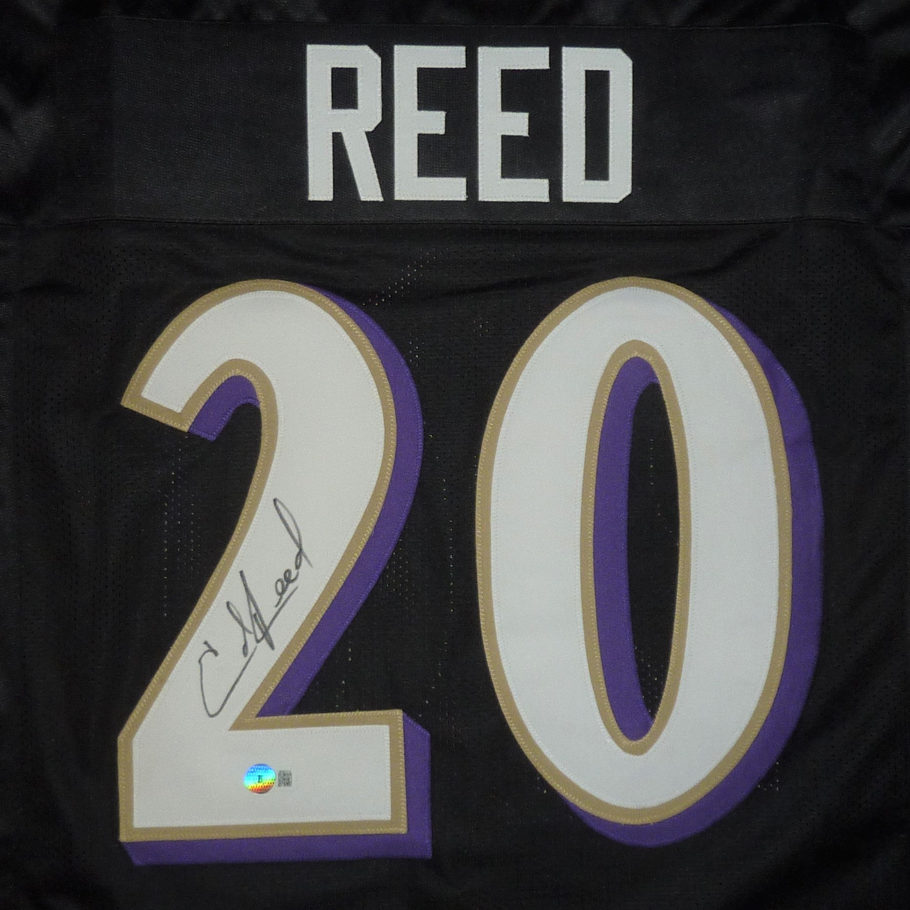 Ed Reed Autographed Baltimore Black 20 Custom Jersey Beckett Palm Beach Autographs LLC