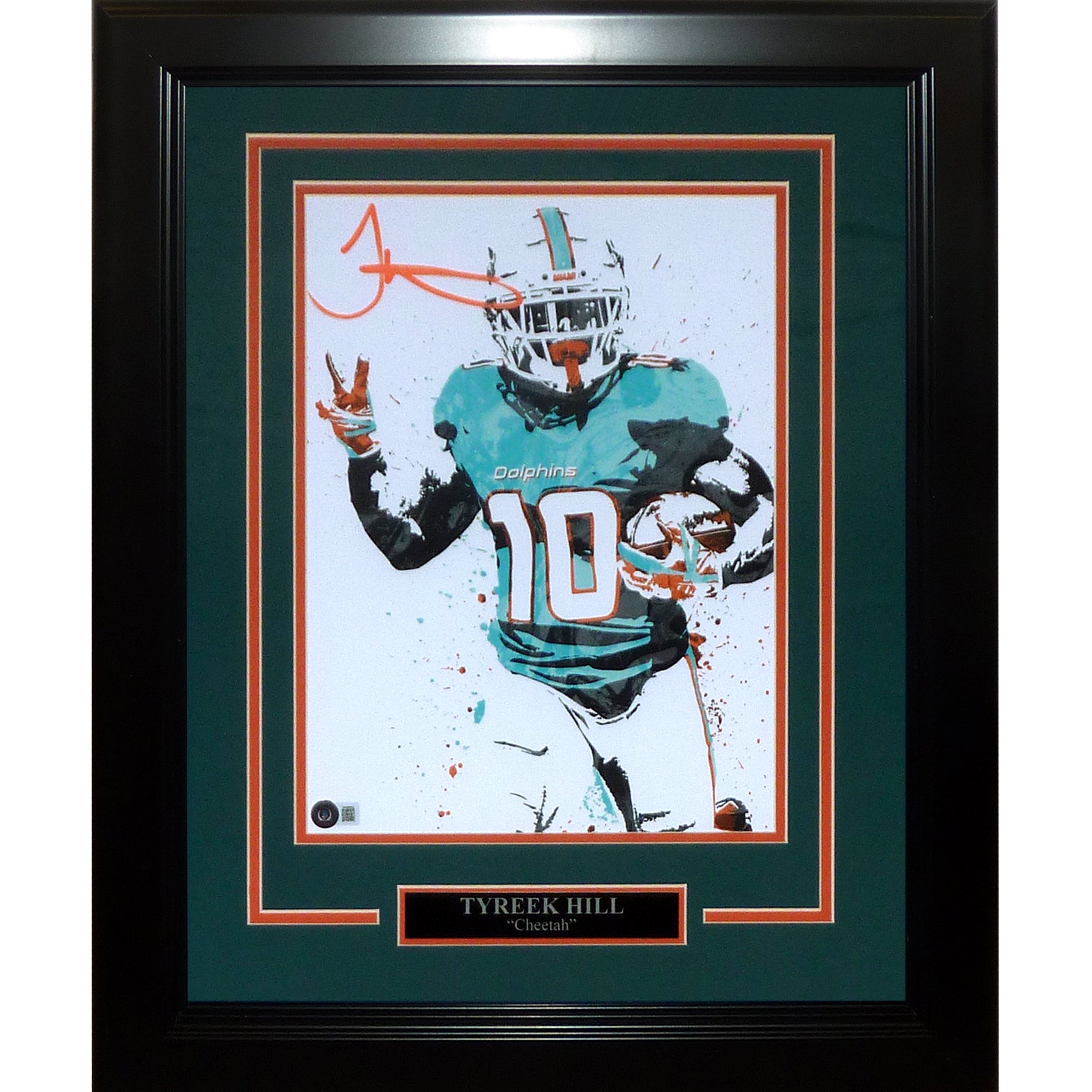 Tyreek Hill Autographed Miami Dolphins Peace Splash Art Deluxe Framed 11x14 Poster Beckett