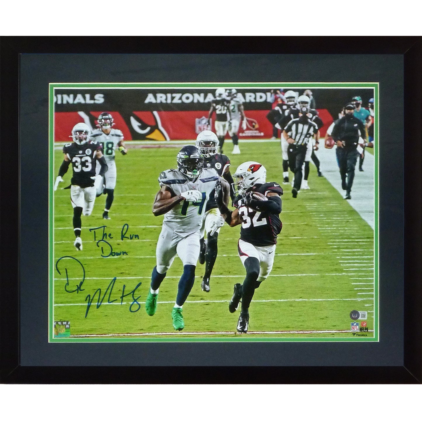 DK Metcalf Autographed Seattle Seahawks Deluxe Framed 16x20 Photo w/ "The Run Down" - Beckett