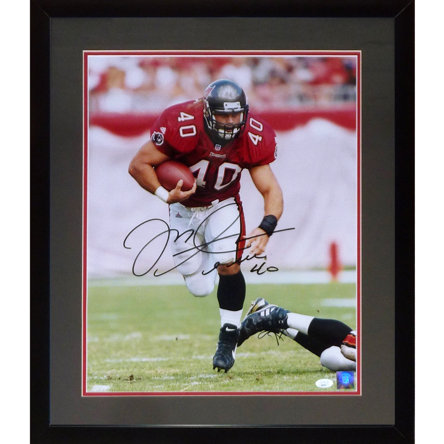 Mike Alstott Autographed Tampa Bay Buccaneers (Action) Deluxe Framed 16x20 Photo