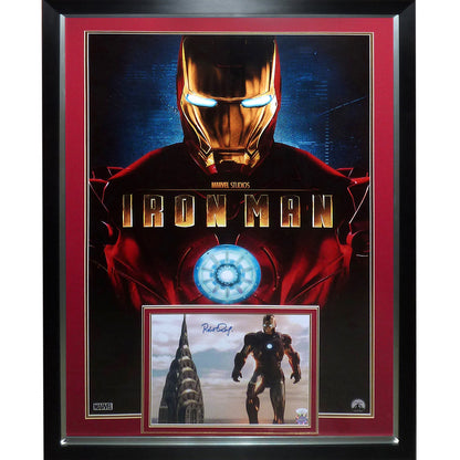 Iron Man Full-Size Movie Poster Deluxe Framed with Robert Downey Jr. Autograph 11x14 Photo - SWAU JSA