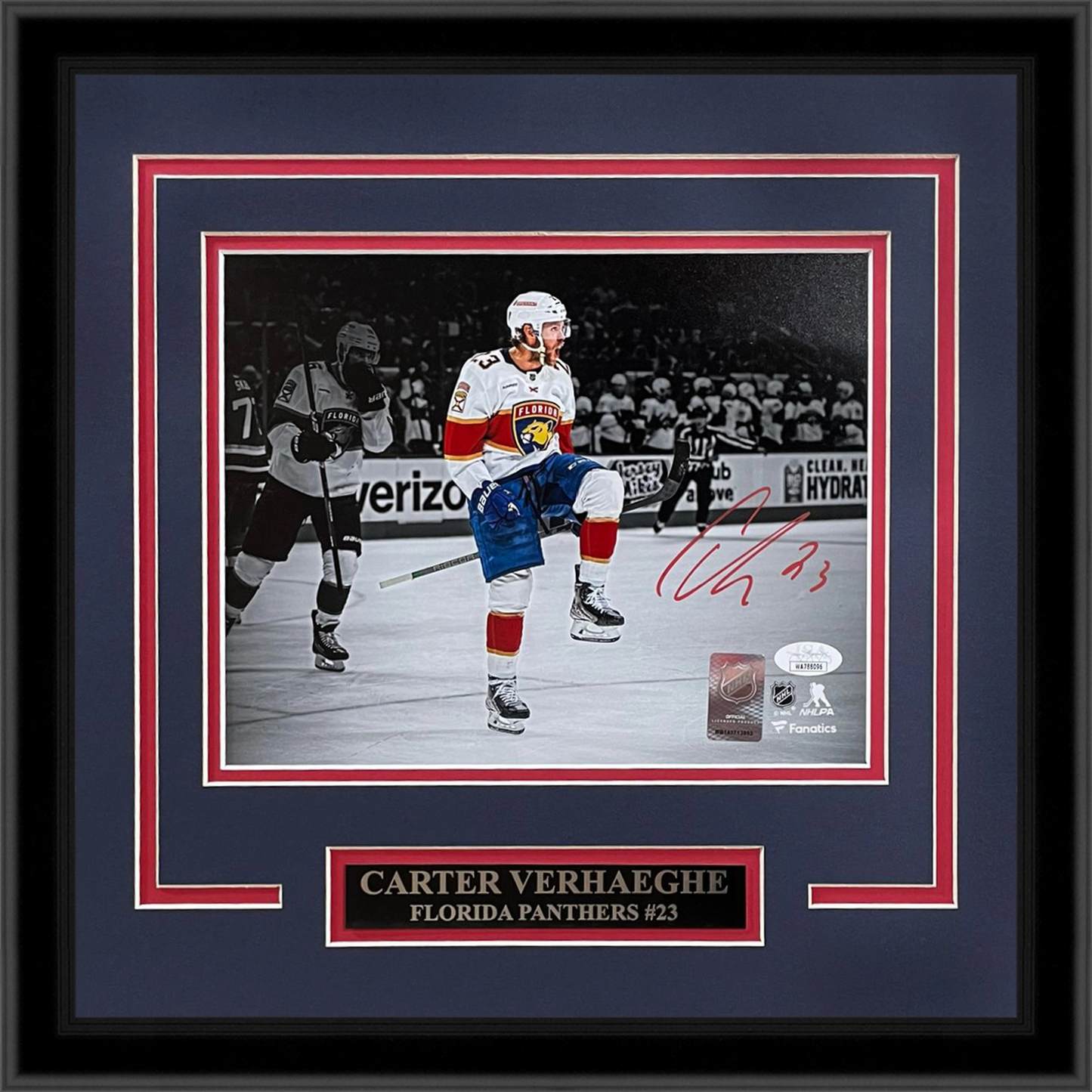 Carter Verhaeghe Autographed Florida Panthers (Spotlight Goal Celebration) Deluxe Framed 8x10 Photo - JSA