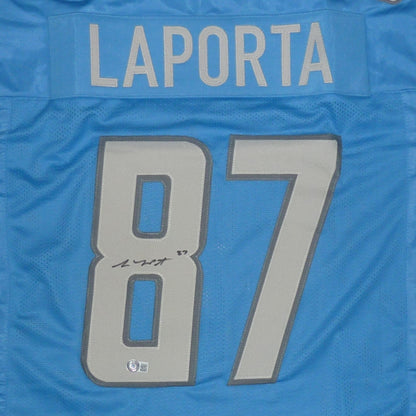 Sam LaPorta Autographed Detroit (Blue #87) Custom Jersey - Beckett