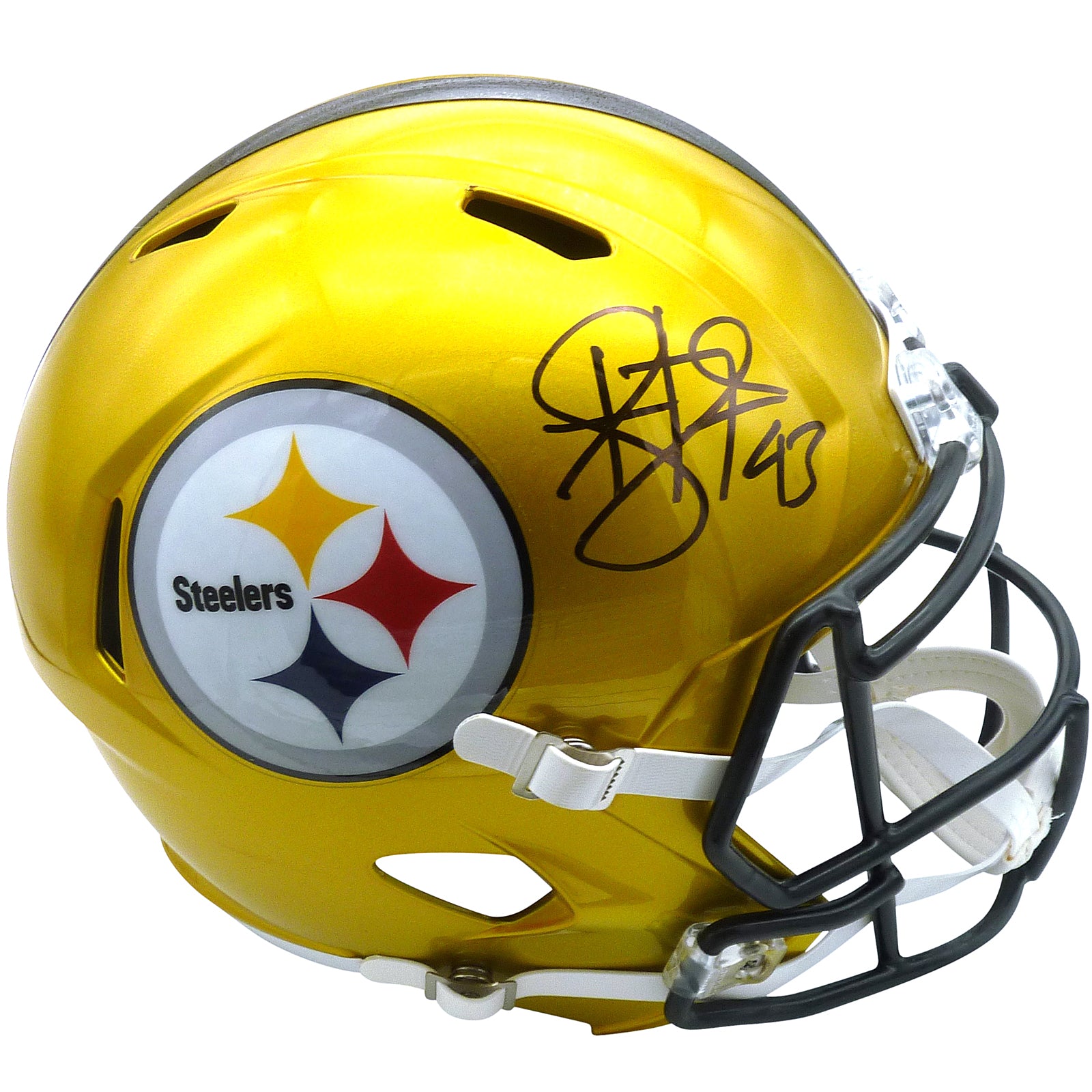 Troy Polamalu Autographed Pittsburgh Steelers (FLASH Alternate) Deluxe Replica Helmet - Beckett