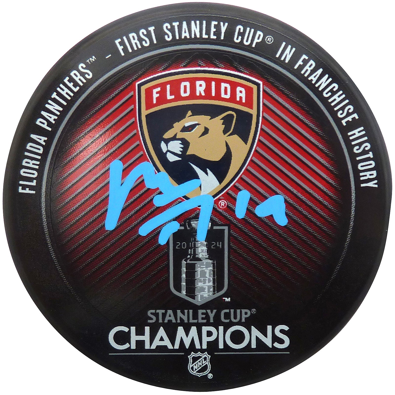 Matthew Tkachuk Autographed Florida Panthers (2024 Stanley Cup Champions) Logo Hockey Puck - Fanatics