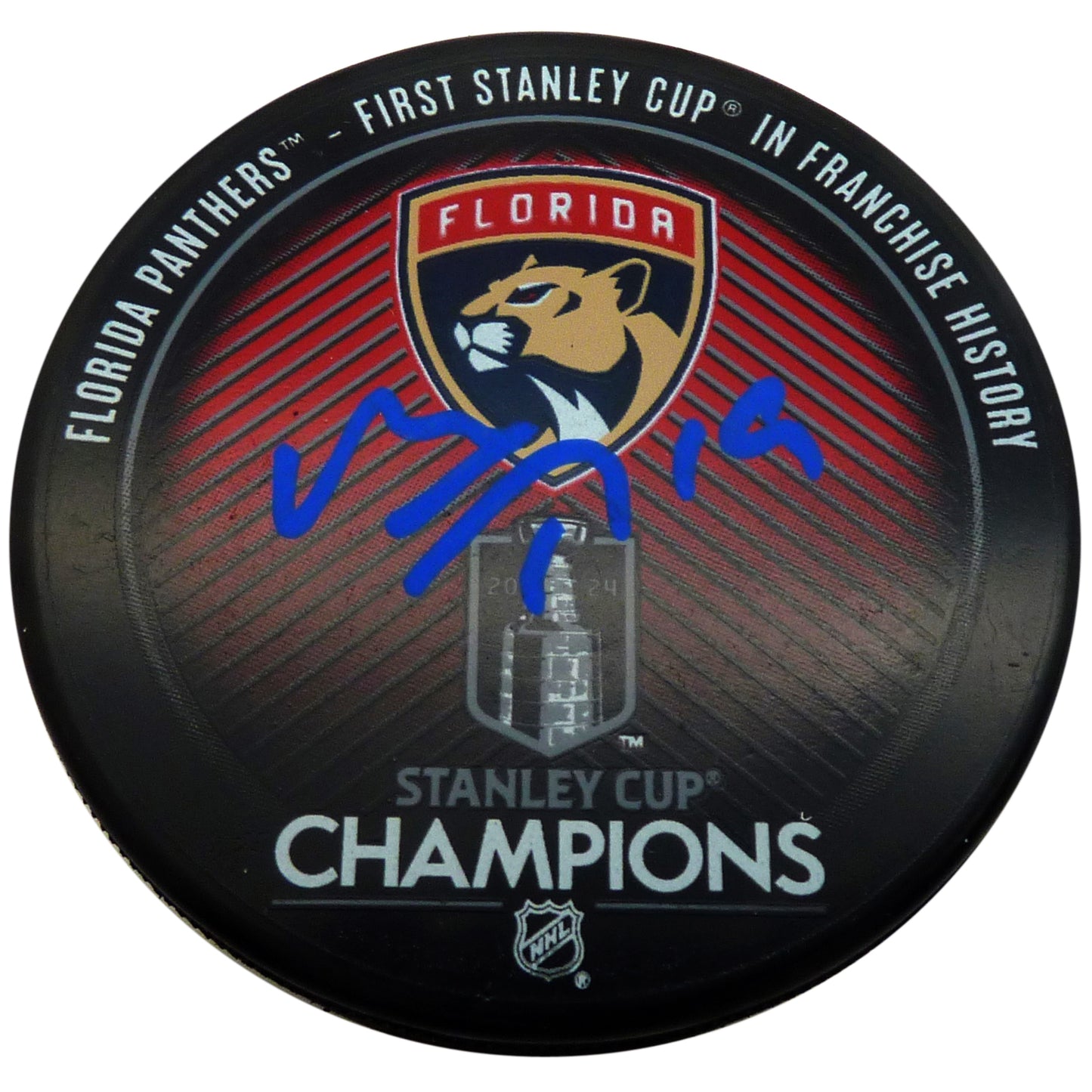 Matthew Tkachuk Autographed Florida Panthers (2024 Stanley Cup Champions) Logo Hockey Puck - JSA