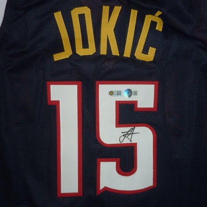 Nikola Jokic Autographed Denver (Blue #15) Jersey - Beckett