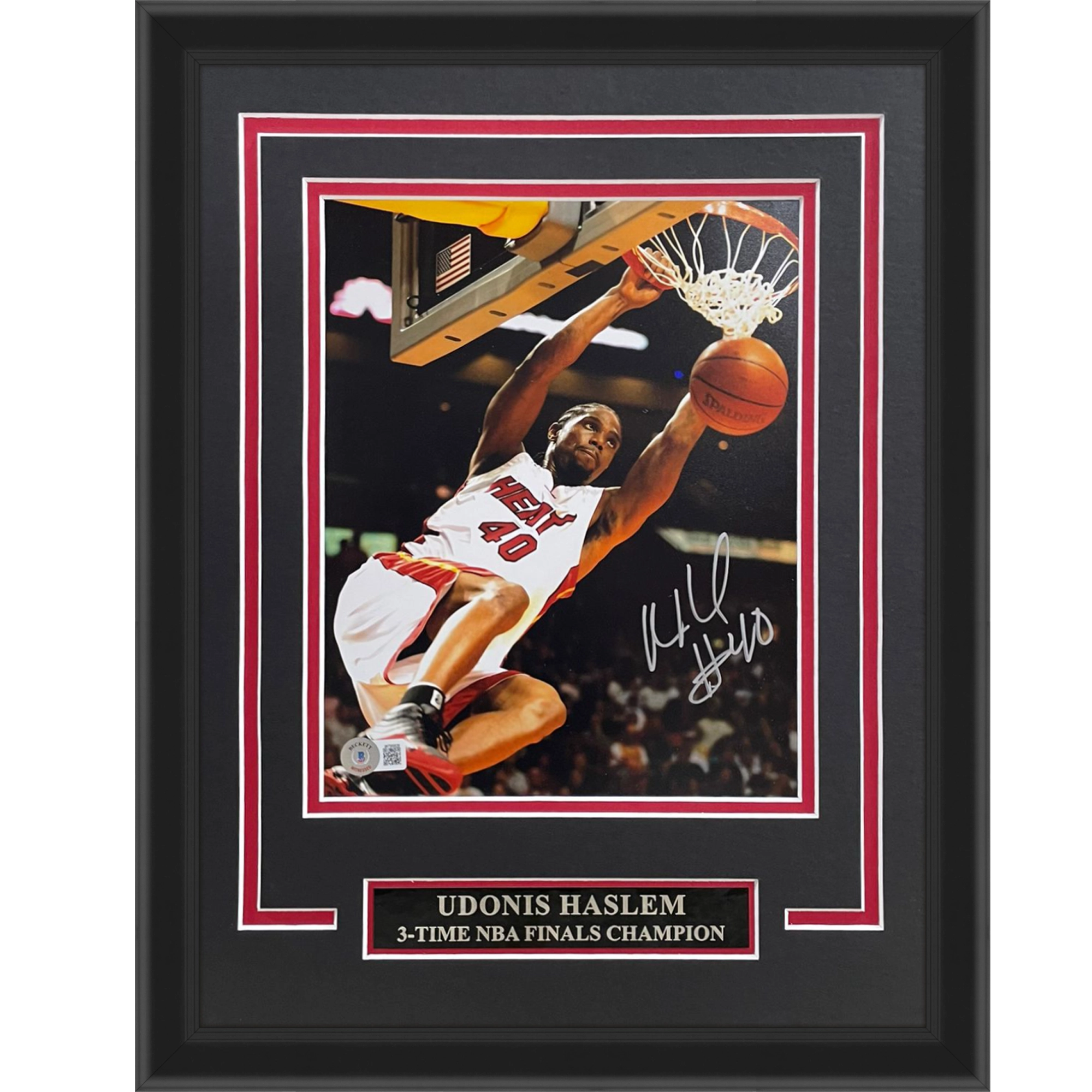 Udonis Haslem Autographed Miami Heat Deluxe Framed 8x10 Photo - Beckett