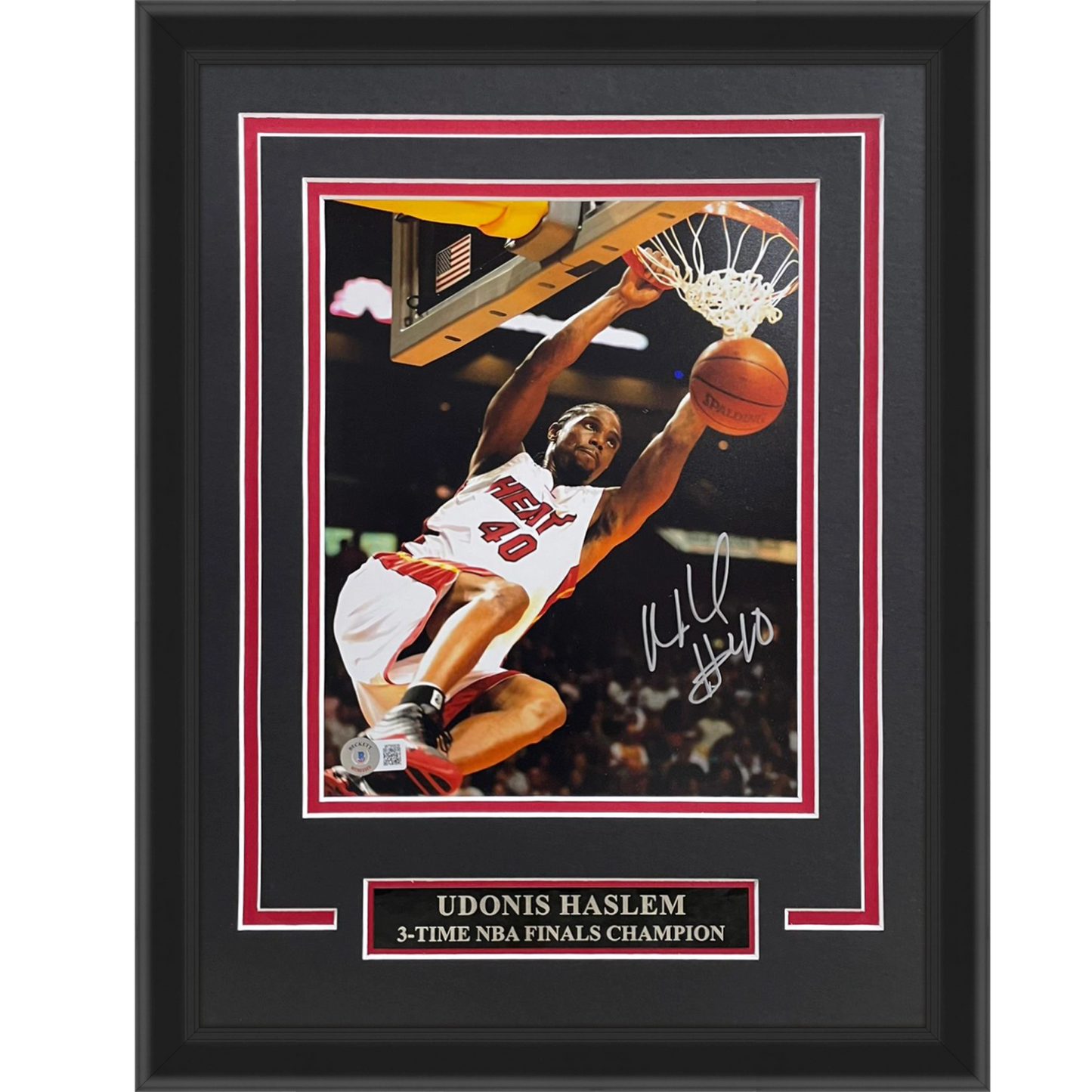 Udonis Haslem Autographed Miami Heat Deluxe Framed 8x10 Photo - Beckett