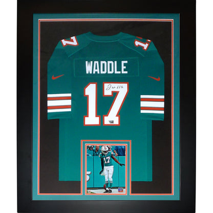 Jaylen Waddle Autographed Miami Dolphins (Teal Throwback #17) Framed Jersey - Fanatics