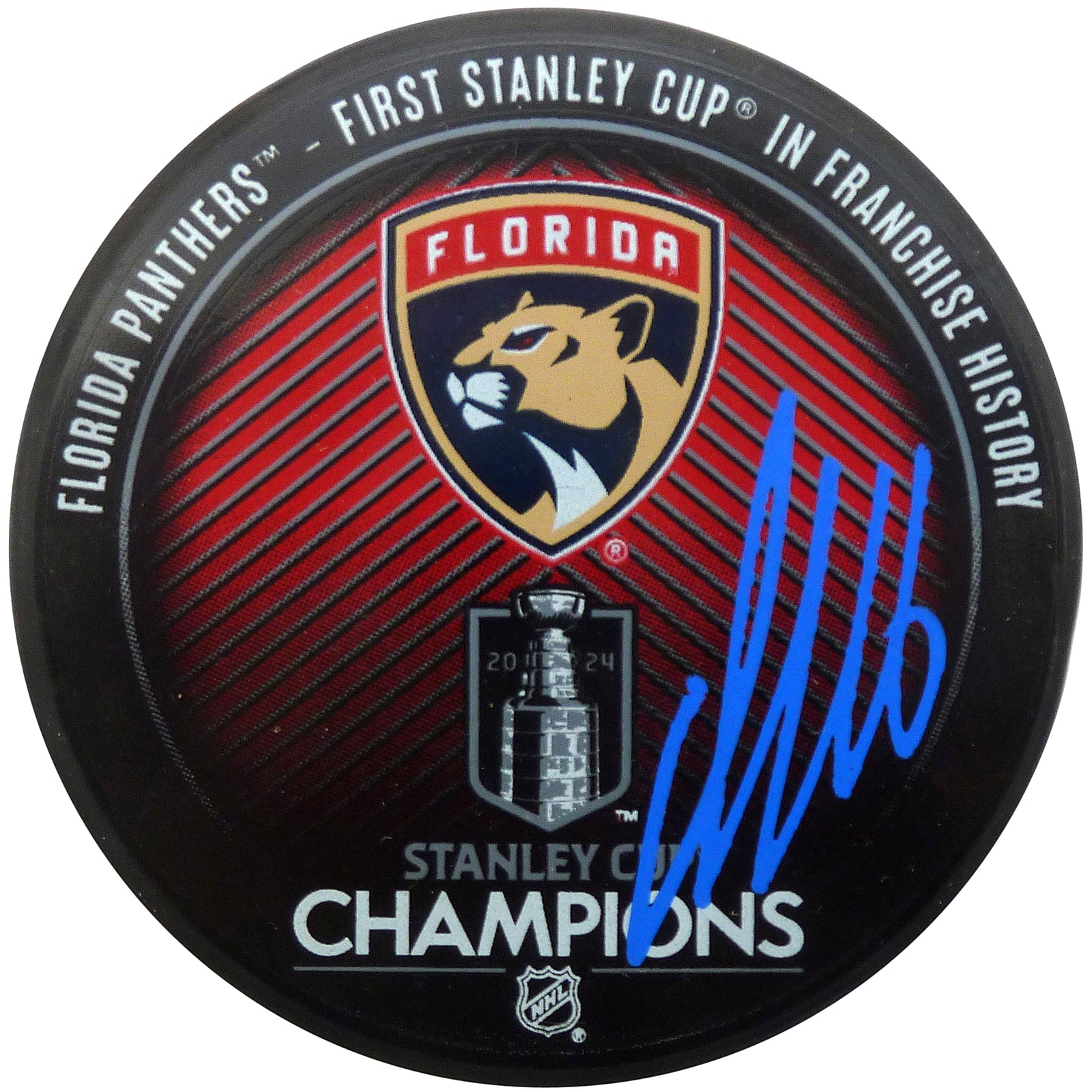 Aleksander Barkov Autographed Florida Panthers (2024 Stanley Cup Champs) Hockey Puck - JSA