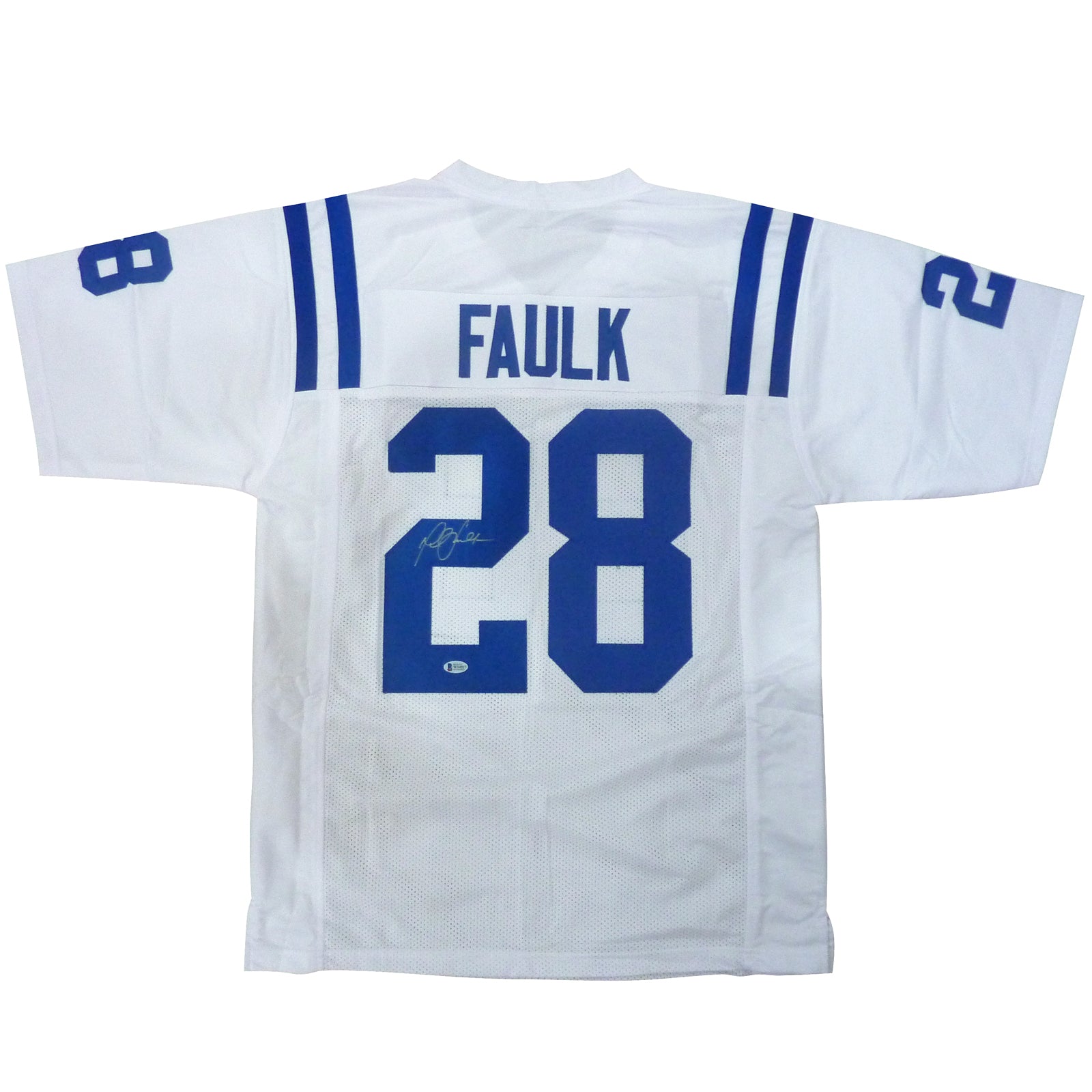 Marshall Faulk Autographed Indianapolis Colts (White #28) Custom Jersey - Beckett